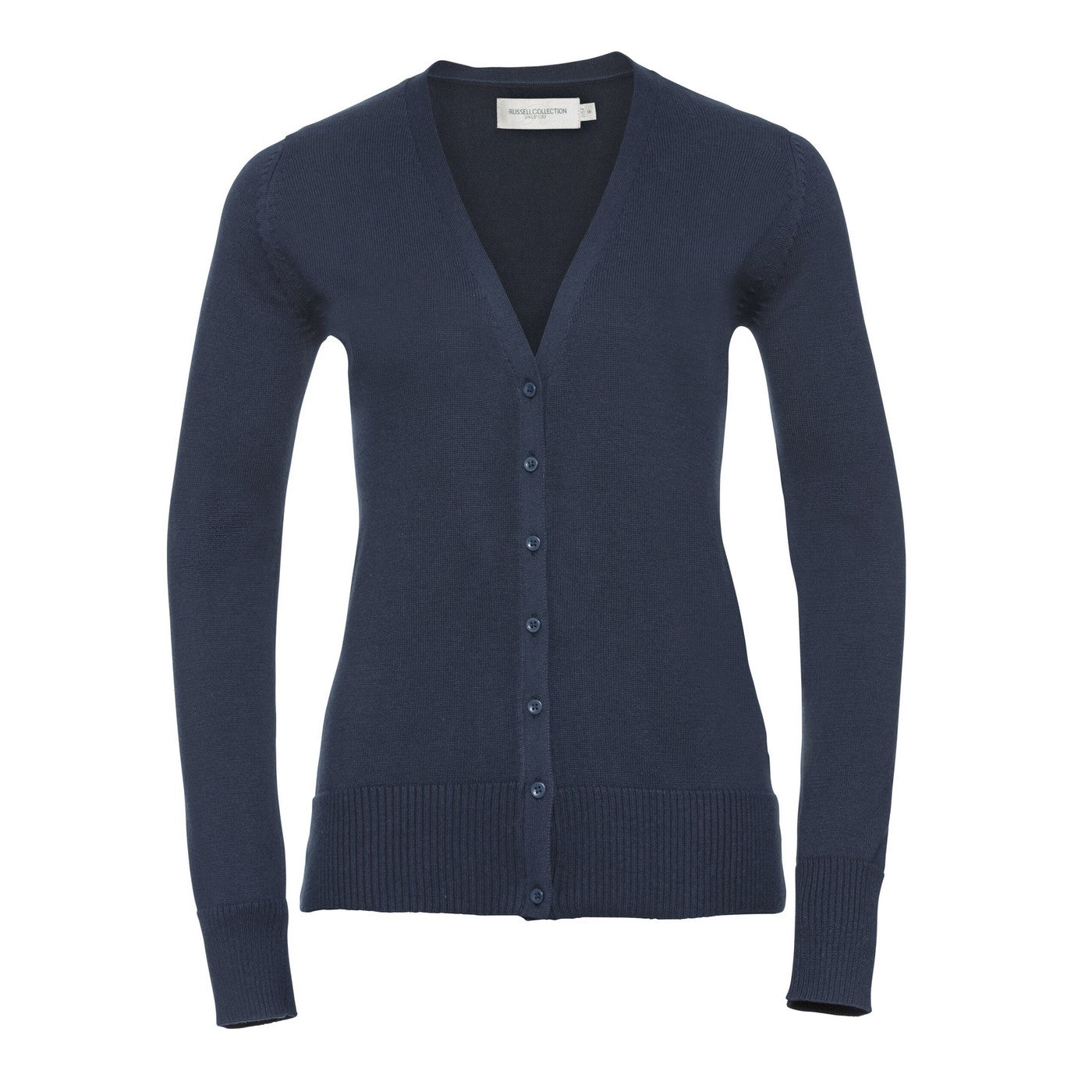 French Navy - Front - Russell Collection Womens-Ladies Deep V Cardigan