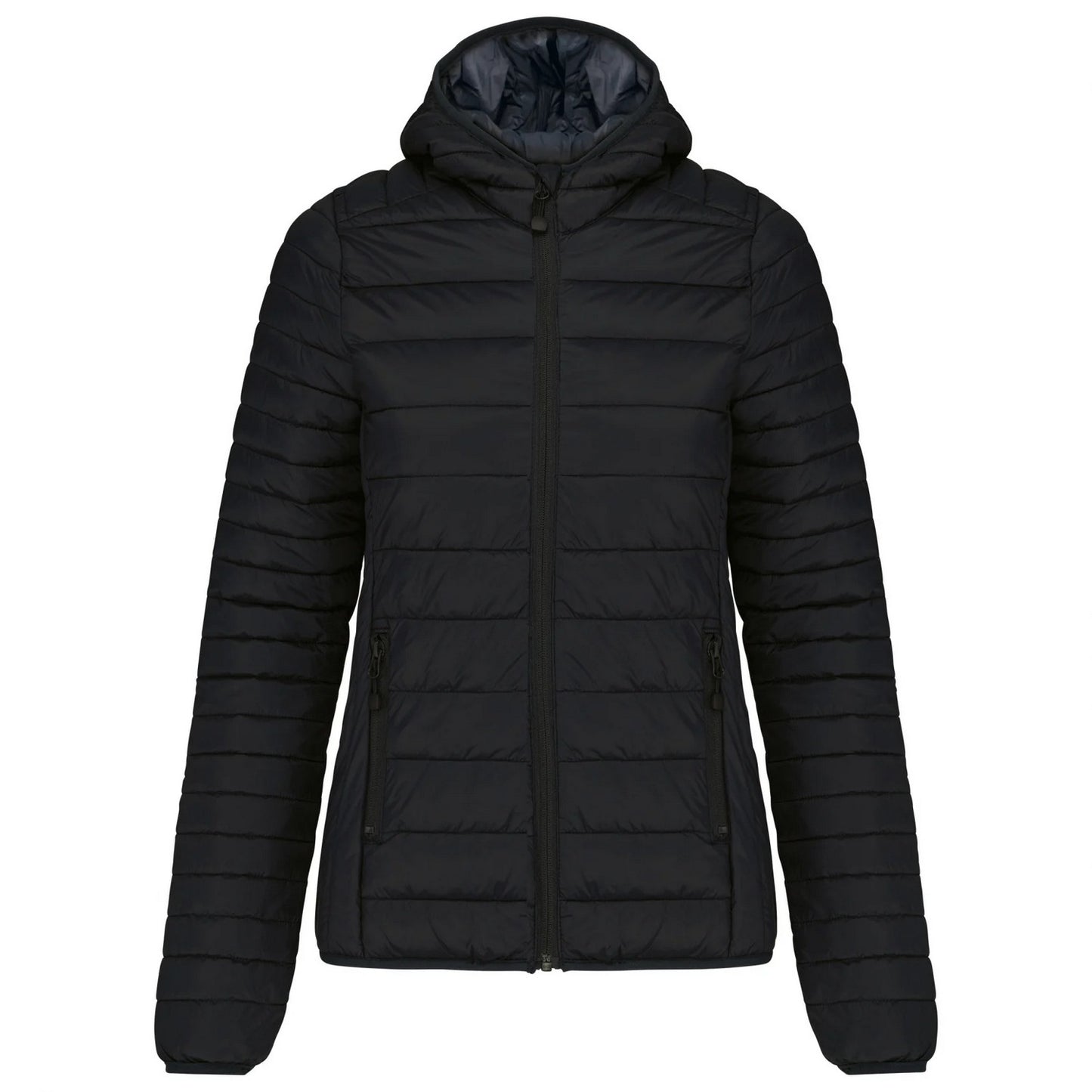 Black - Front - Kariban Womens-Ladies Lightweight Hooded Padded Jacket