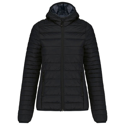 Black - Front - Kariban Womens-Ladies Lightweight Hooded Padded Jacket