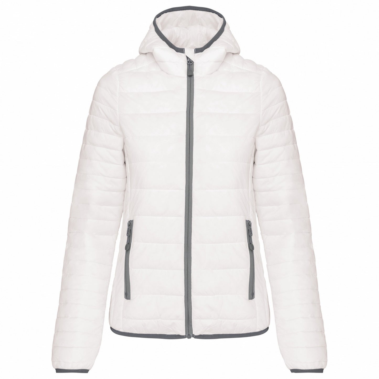 White - Front - Kariban Womens-Ladies Lightweight Hooded Padded Jacket