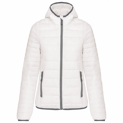 White - Front - Kariban Womens-Ladies Lightweight Hooded Padded Jacket