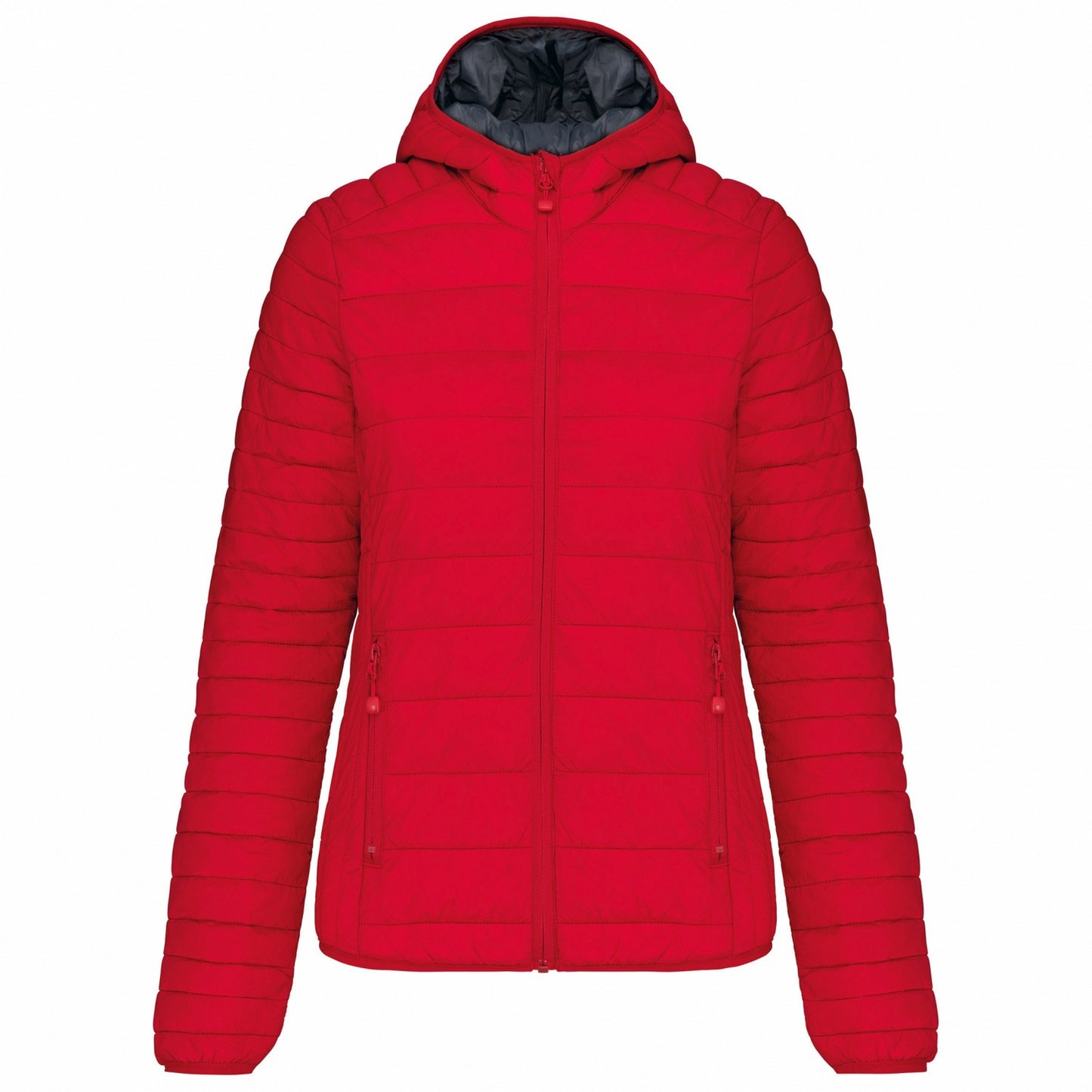 Red - Front - Kariban Womens-Ladies Lightweight Hooded Padded Jacket