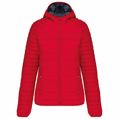 Red - Front - Kariban Womens-Ladies Lightweight Hooded Padded Jacket