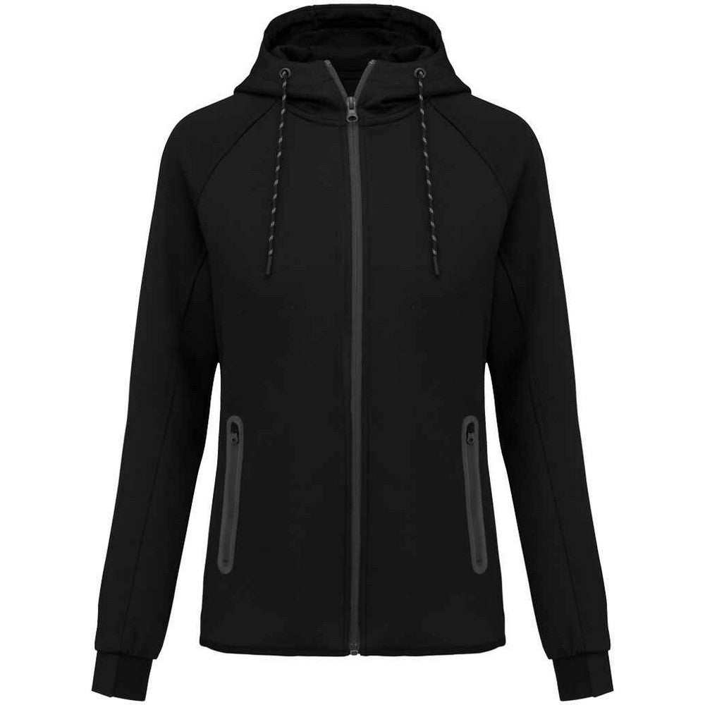 Black - Front - Proact Womens-Ladies Performance Hooded Jacket