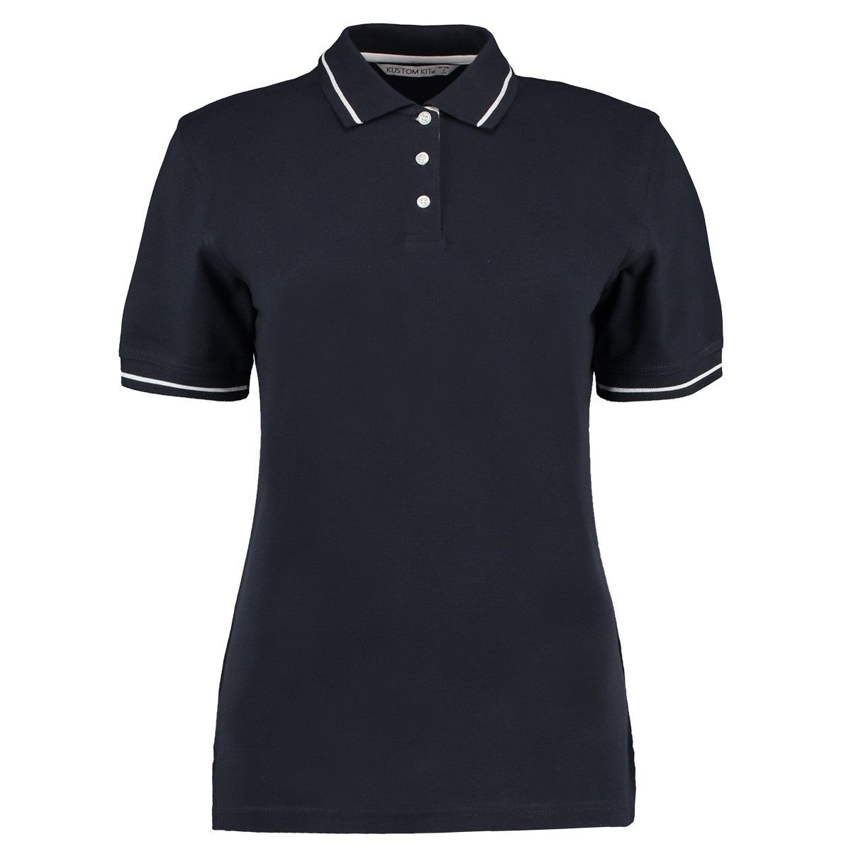 Navy-White - Front - Kustom Kit Womens-Ladies St Mellion Cotton Pique Tipped Polo Shirt