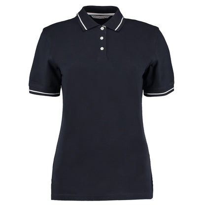 Navy-White - Front - Kustom Kit Womens-Ladies St Mellion Cotton Pique Tipped Polo Shirt