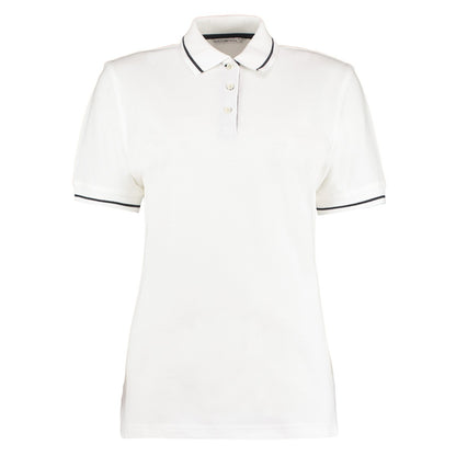 White-Navy - Front - Kustom Kit Womens-Ladies St Mellion Cotton Pique Tipped Polo Shirt