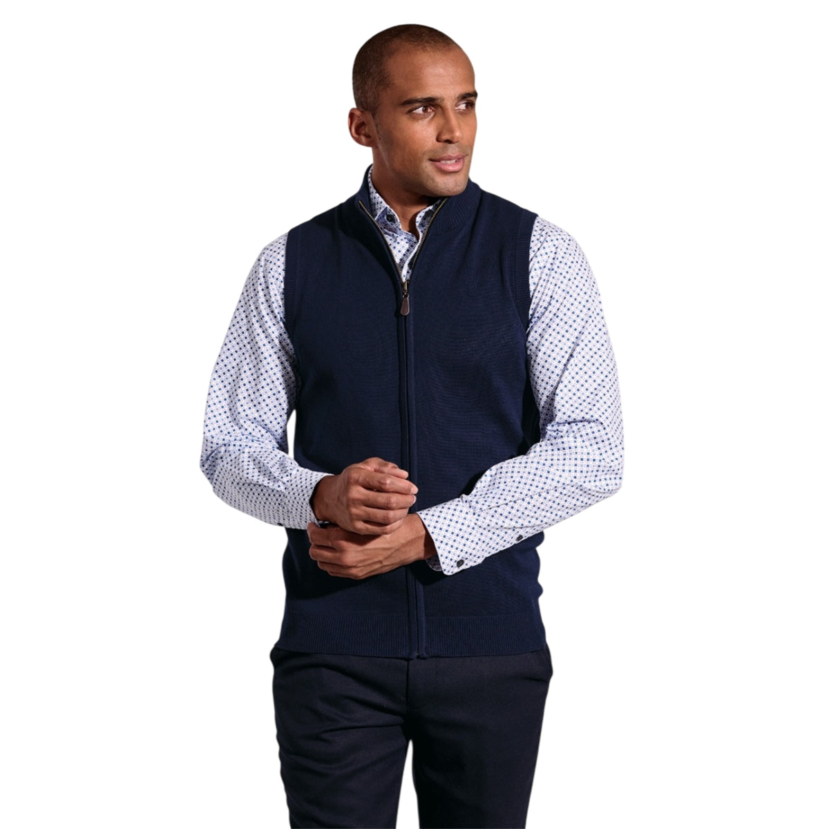 Navy - Side - Brook Taverner Unisex Adult Lincoln Cotton Blend Knitted Gilet