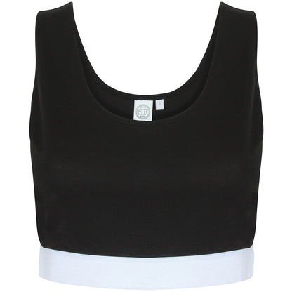 Black-White - Front - Skinni Fit Womens-Ladies Fashion Jacquard Crop Top