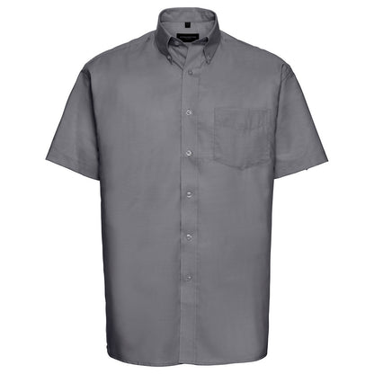 Silver - Front - Russell Collection Mens Oxford Easy-Care Short-Sleeved Shirt