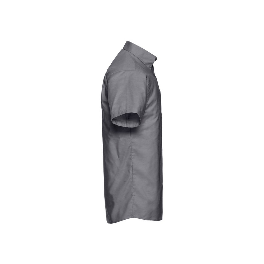 Silver - Side - Russell Collection Mens Oxford Easy-Care Short-Sleeved Shirt