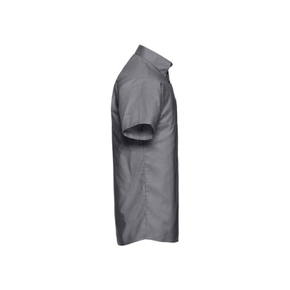 Silver - Side - Russell Collection Mens Oxford Easy-Care Short-Sleeved Shirt