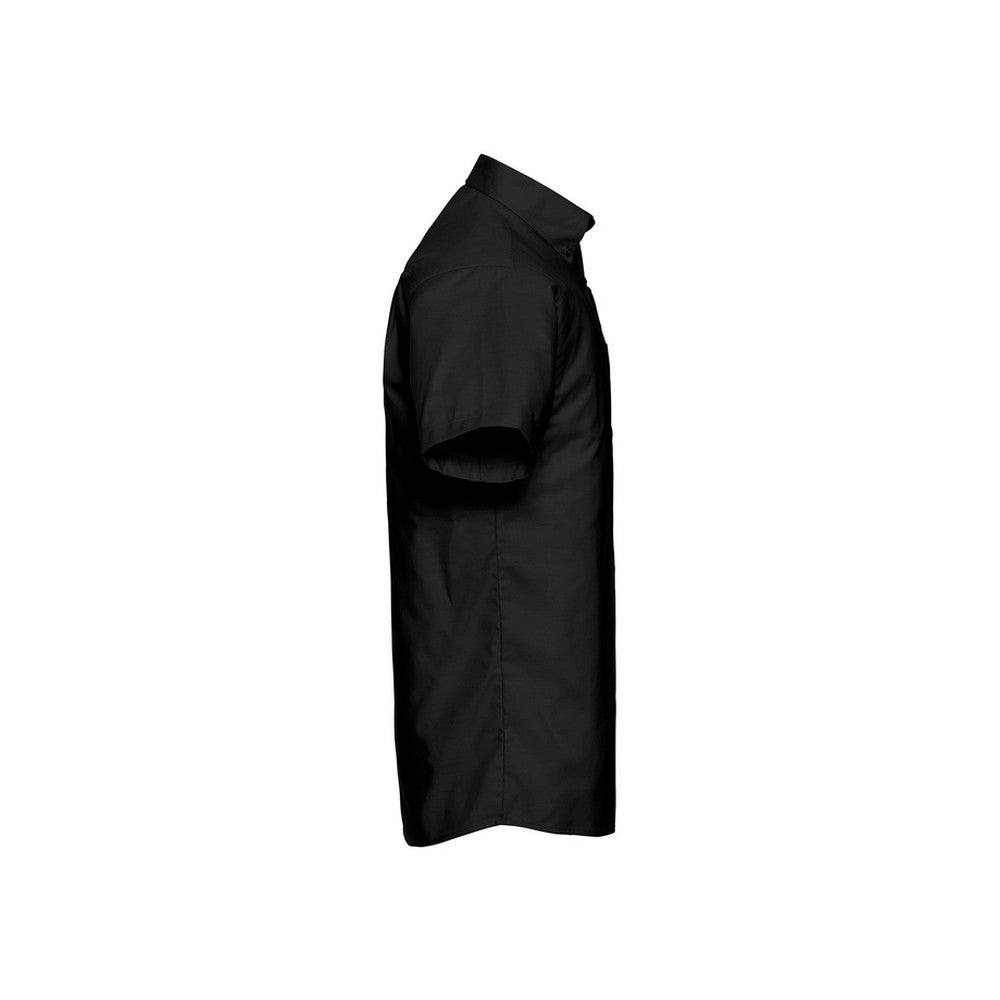 Black - Side - Russell Collection Mens Oxford Easy-Care Short-Sleeved Shirt