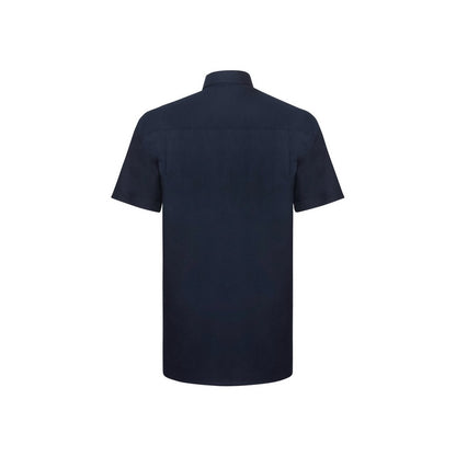 Bright Navy - Back - Russell Collection Mens Oxford Easy-Care Short-Sleeved Shirt