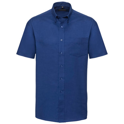 Bright Royal Blue - Front - Russell Collection Mens Oxford Easy-Care Short-Sleeved Shirt