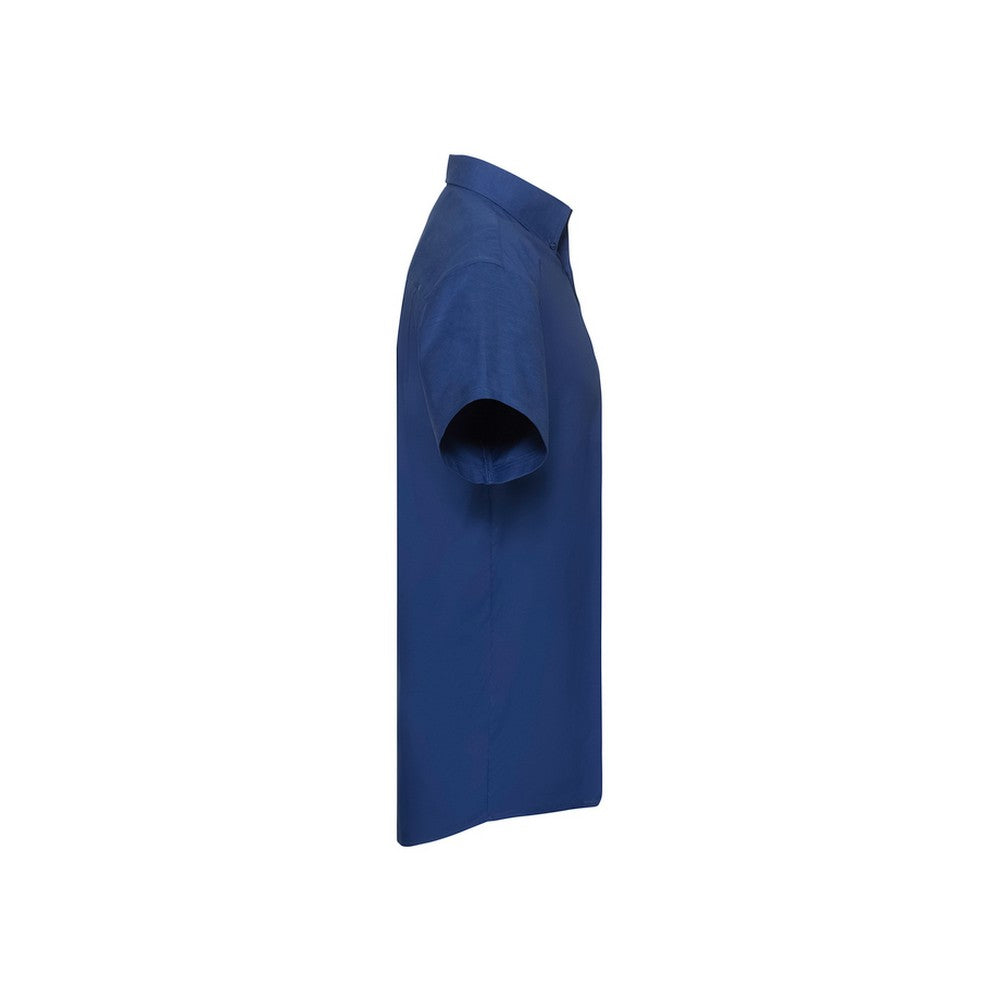Bright Royal Blue - Side - Russell Collection Mens Oxford Easy-Care Short-Sleeved Shirt