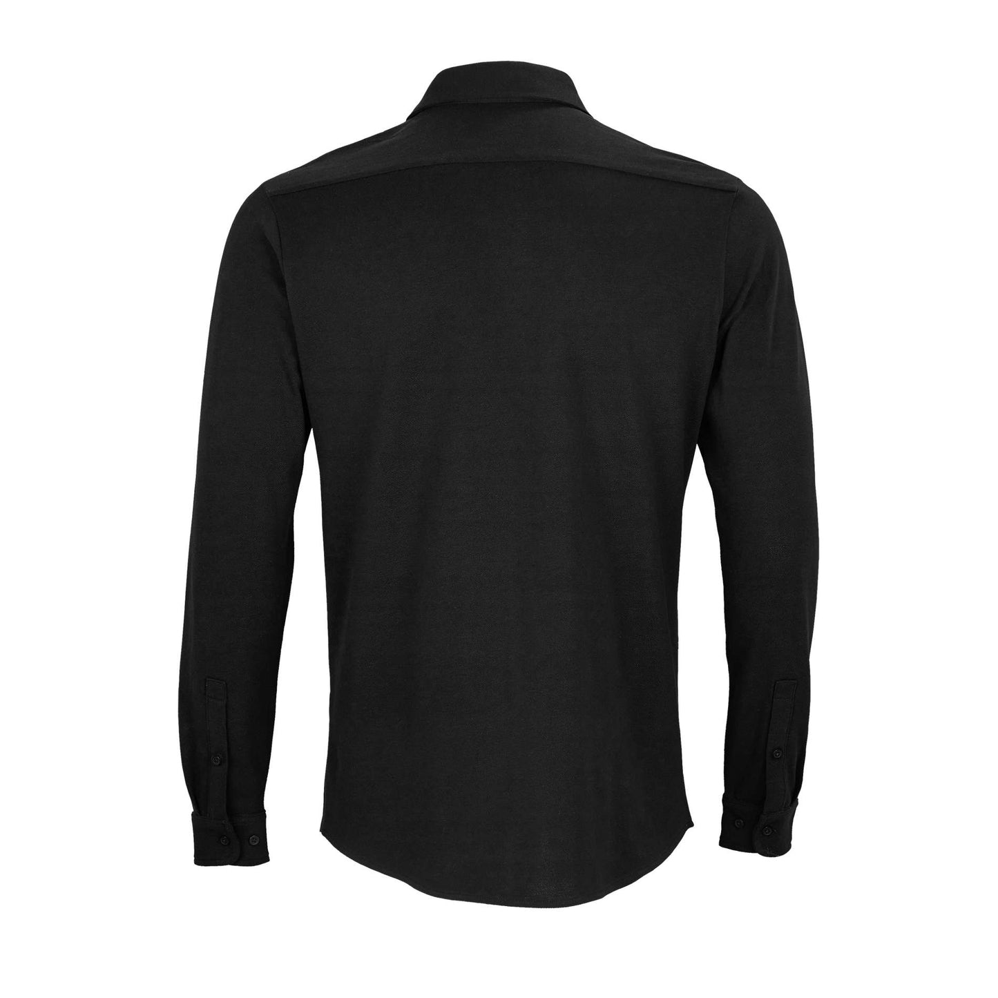 Deep Black - Back - NEOBLU Mens Basile Piqué Organic Long-Sleeved Shirt