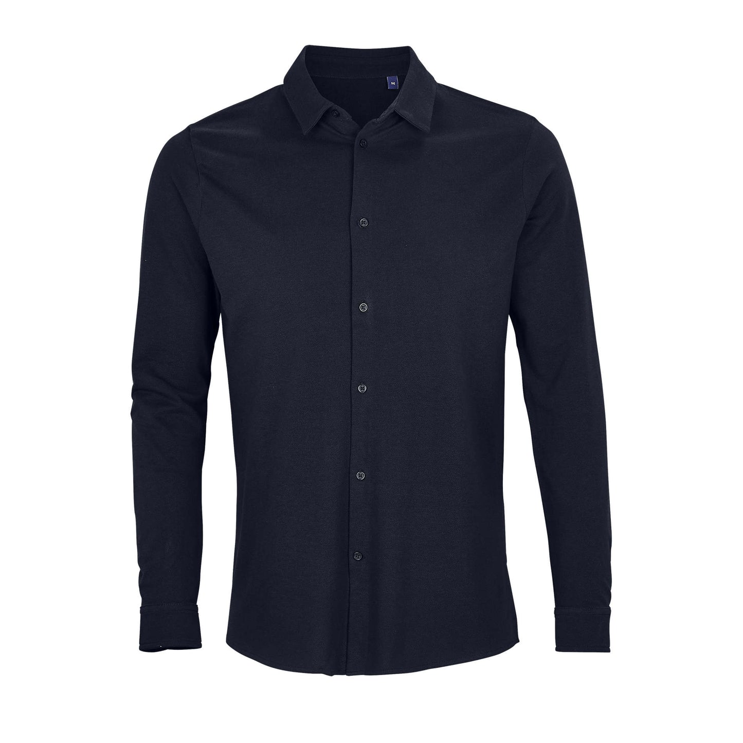 Night Blue - Front - NEOBLU Mens Basile Piqué Organic Long-Sleeved Shirt