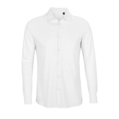 Optic White - Front - NEOBLU Mens Basile Piqué Organic Long-Sleeved Shirt