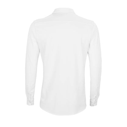 Optic White - Back - NEOBLU Mens Basile Piqué Organic Long-Sleeved Shirt