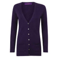 Purple - Front - Henbury Womens-Ladies Cotton Acrylic V Neck Cardigan