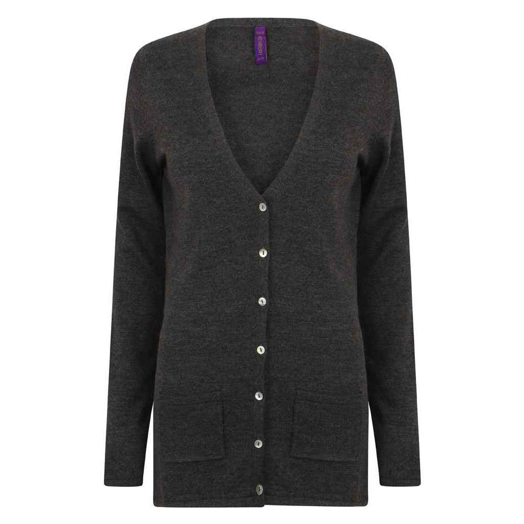 Grey Marl - Front - Henbury Womens-Ladies Cotton Acrylic V Neck Cardigan