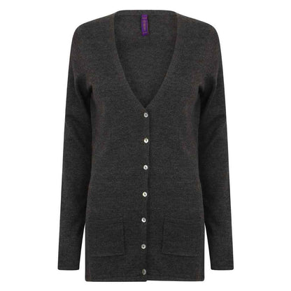 Grey Marl - Front - Henbury Womens-Ladies Cotton Acrylic V Neck Cardigan