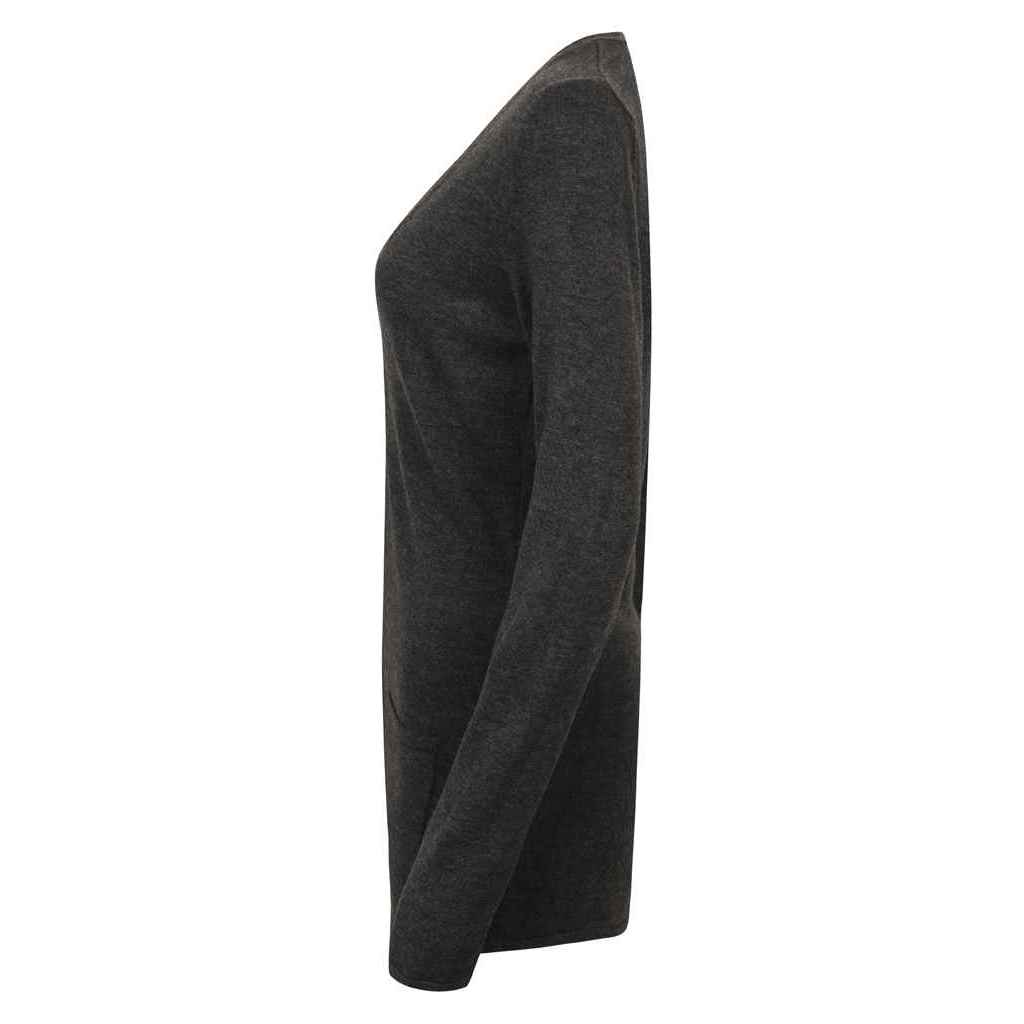 Grey Marl - Side - Henbury Womens-Ladies Cotton Acrylic V Neck Cardigan