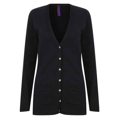 Navy - Front - Henbury Womens-Ladies Cotton Acrylic V Neck Cardigan
