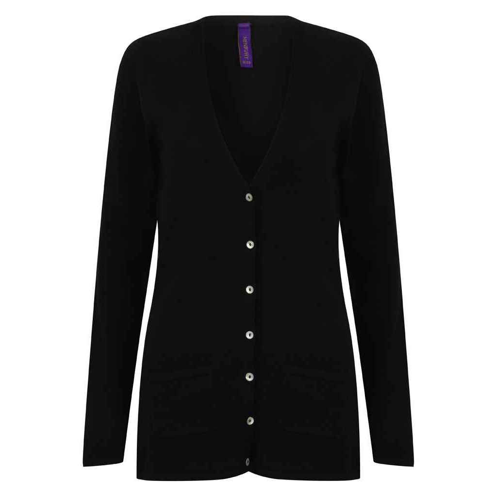 Black - Front - Henbury Womens-Ladies Cotton Acrylic V Neck Cardigan