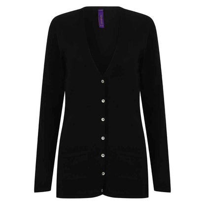 Black - Front - Henbury Womens-Ladies Cotton Acrylic V Neck Cardigan