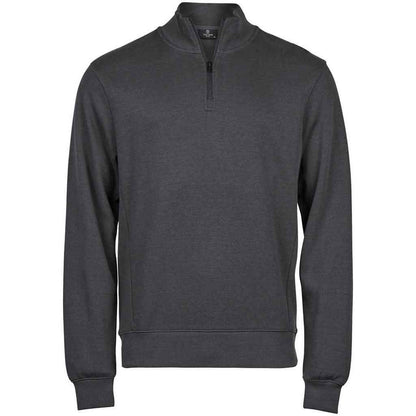 Dark Grey - Front - Tee Jays Mens Ribber Interlock Half Zip Sweatshirt