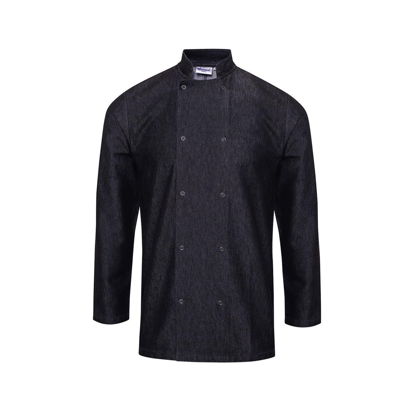 Black Denim - Front - Premier Unisex Adult Wrap Over Long-Sleeved Chef Jacket
