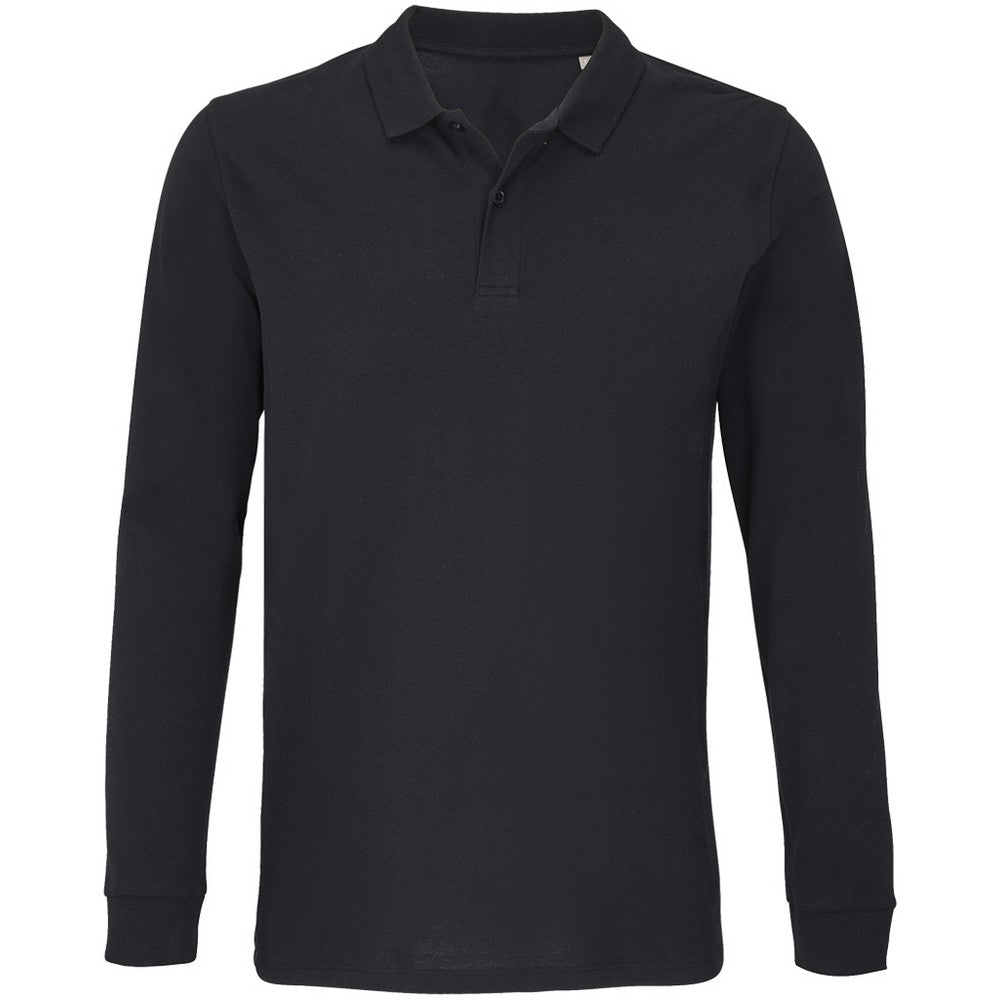 Black - Front - SOLS Unisex Adult Planet Piqué Long-Sleeved Polo Shirt