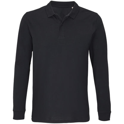 Black - Front - SOLS Unisex Adult Planet Piqué Long-Sleeved Polo Shirt