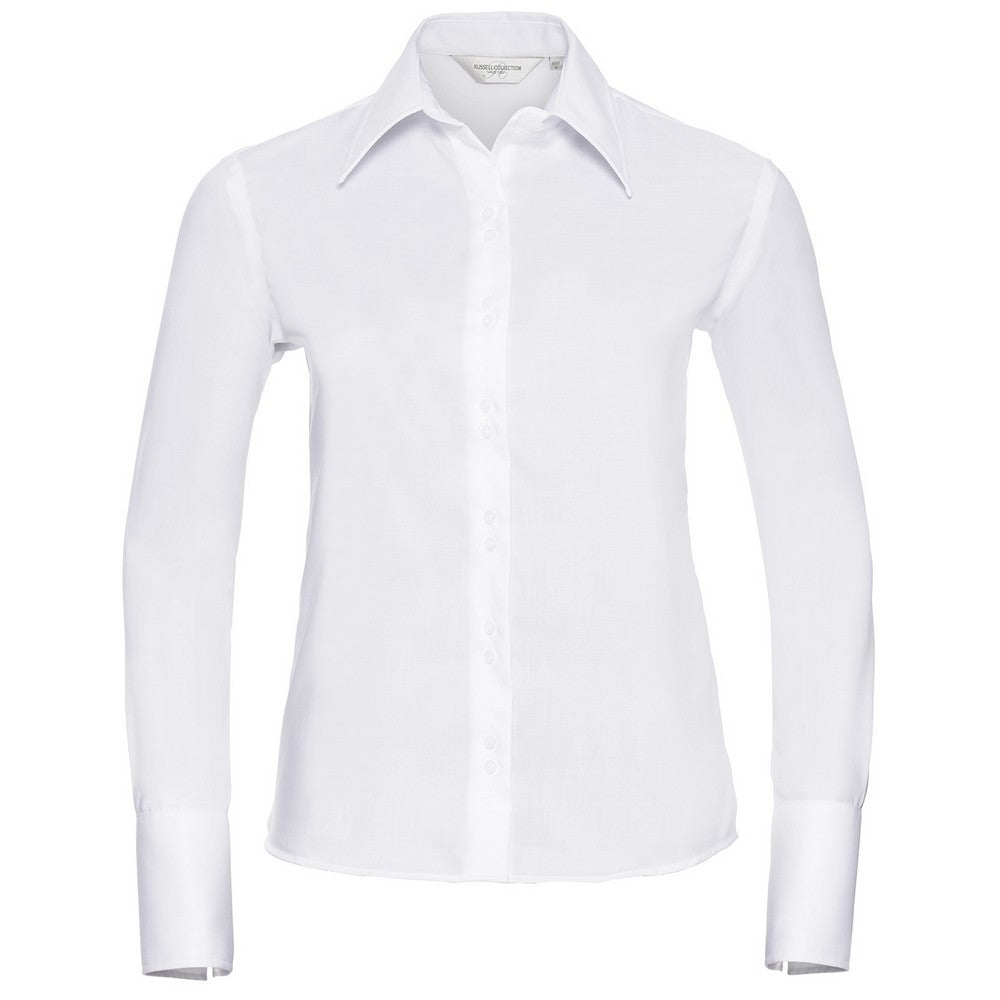 White - Front - Russell Collection Womens-Ladies Ultimate Non-Iron Long-Sleeved Shirt
