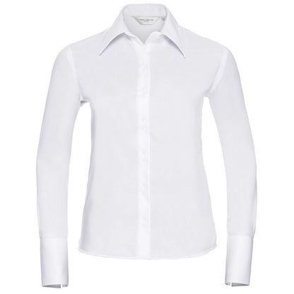 White - Front - Russell Collection Womens-Ladies Ultimate Non-Iron Long-Sleeved Shirt