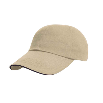 Natural-Navy - Front - Result Mens Heavy Brushed Cotton Sandwich Peak Baseball Cap