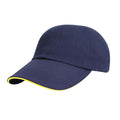 Navy-Yellow - Front - Result Mens Heavy Brushed Cotton Sandwich Peak Baseball Cap