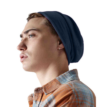 Navy - Side - Beechfield Jersey Beanie