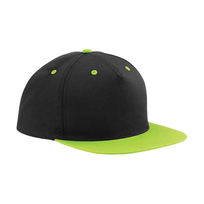 Black-Lime Green - Front - Beechfield Contrast 5 Panel Snapback Cap
