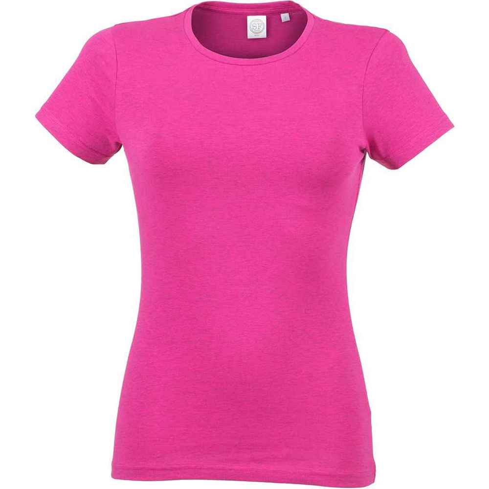 Pink - Front - SF Womens-Ladies Feel Good Heather Stretch T-Shirt