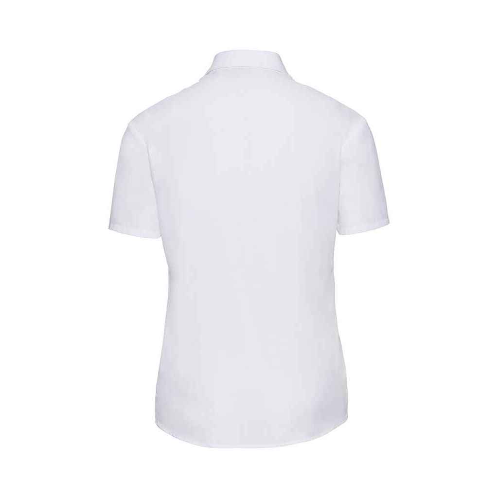White - Back - Russell Collection Womens-Ladies Poplin Short-Sleeved Shirt
