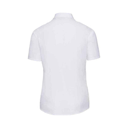 White - Back - Russell Collection Womens-Ladies Poplin Short-Sleeved Shirt