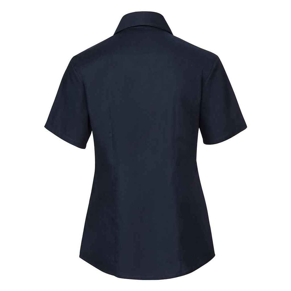 Bright Navy - Back - Russell Collection Womens-Ladies Oxford Short-Sleeved Shirt