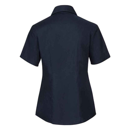 Bright Navy - Back - Russell Collection Womens-Ladies Oxford Short-Sleeved Shirt