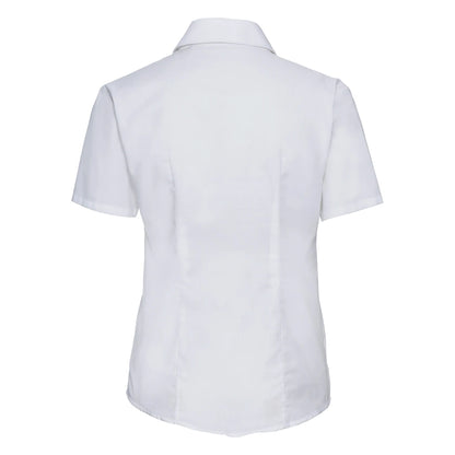 White - Back - Russell Collection Womens-Ladies Oxford Short-Sleeved Shirt