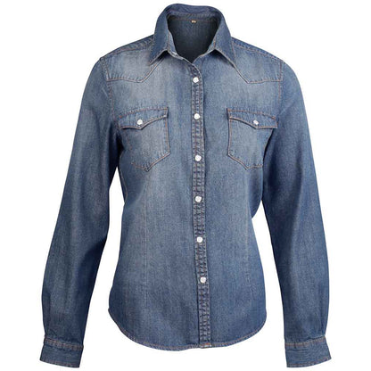 Blue Jean - Front - Kariban Womens-Ladies Long-Sleeved Shirt