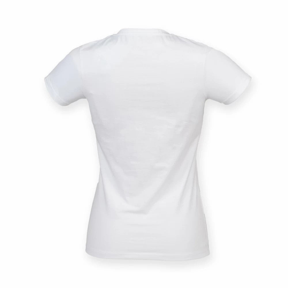 White - Back - Skinni Fit Womens-Ladies Feel Good Stretch V Neck T-Shirt