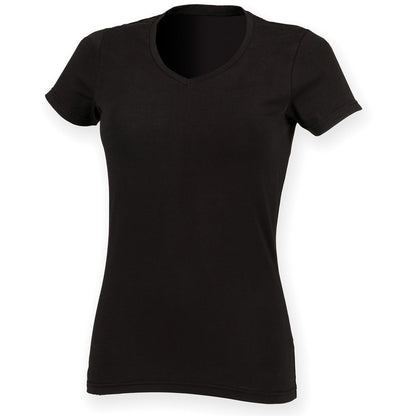 Black - Front - Skinni Fit Womens-Ladies Feel Good Stretch V Neck T-Shirt